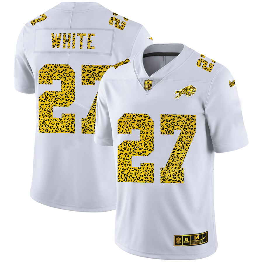 Custom Buffalo Bills 27 Tre Davious White Men Nike Flocked Leopard Print Vapor Limited NFL Jersey White